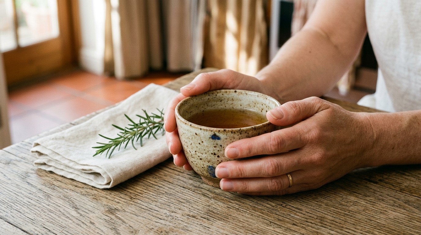 Hands around a cup of tea after an appointment about bleeding after menopause
